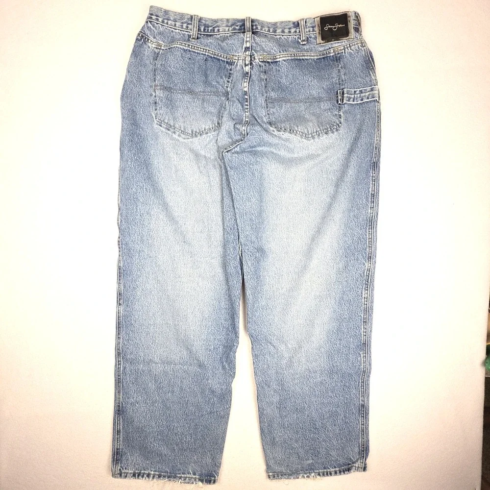 Sean John Mens Jeans 40x32 Blue Baggy Retro Hip-Hop Distressed Denim Hammer Loop